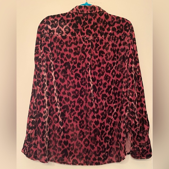 J Crew Classic-Fit Button Up Drapey Pink Velvet Leopard Print Shirt size 12-14 - Picture 4 of 12